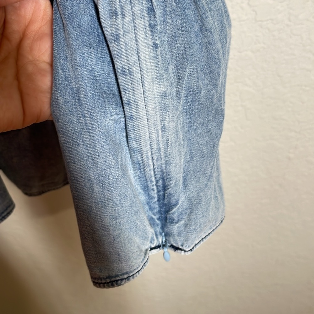 Anthropologie Washed Blue Ruffle V-Neck Peplum Blouse - Picture 5 of 5
